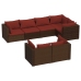 Set muebles de jardín 7 piezas y cojines ratán sintético marrón