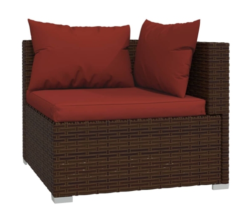 Set muebles de jardín 7 piezas y cojines ratán sintético marrón