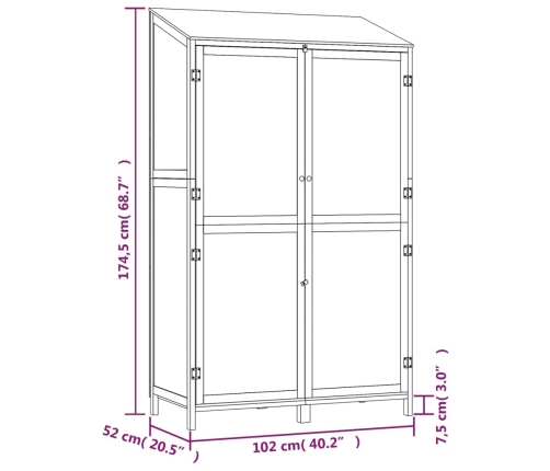 Cobertizo de jardín madera maciza de abeto 102x52x174,5 cm