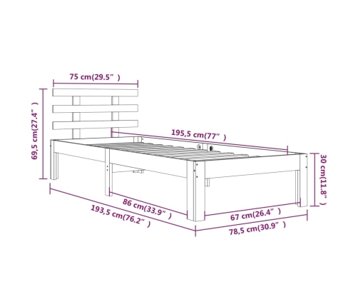 Estructura de cama individual sin colchón blanco 75x190 cm