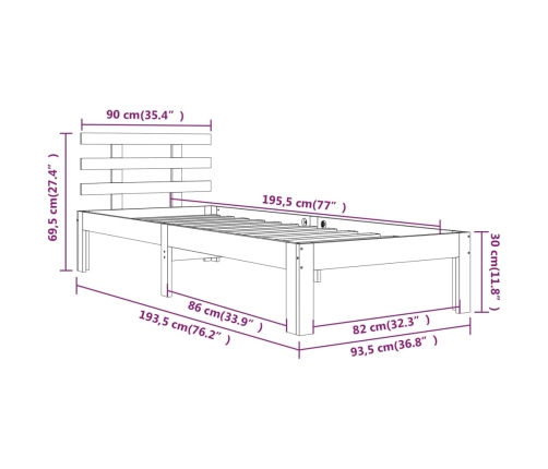 Estructura de cama individual sin colchón blanco 90x190 cm