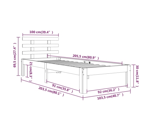 Estructura de cama sin colchón madera maciza blanco 100x200 cm