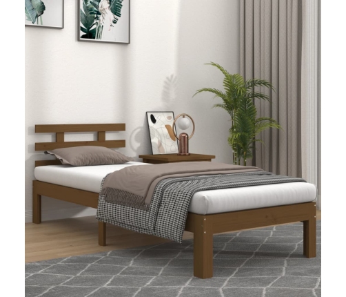 Estructura cama sin colchón madera maciza marrón miel 100x200cm