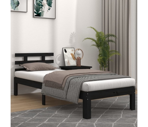 Estructura de cama sin colchón madera maciza negro 100x200 cm