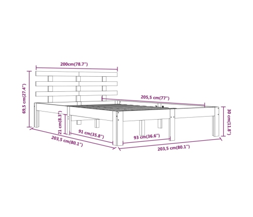 vidaXL Estructura de cama de madera maciza negro 200x200 cm