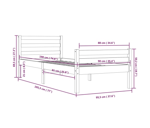 Estructura cama individual sin colchón madera blanco 90x190 cm