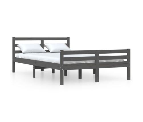 Estructura cama doble sin colchón madera maciza gris 135x190 cm