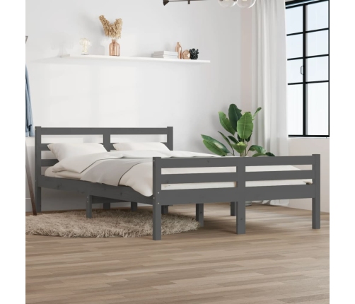 Estructura cama doble sin colchón madera maciza gris 135x190 cm