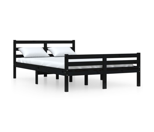 Estructura cama doble sin colchón madera maciza negro 135x190cm