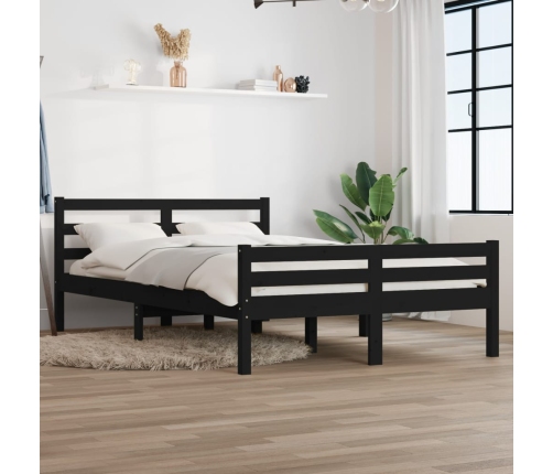 Estructura cama doble sin colchón madera maciza negro 135x190cm