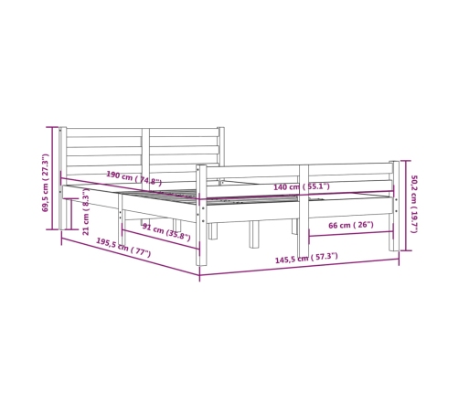 Estructura de cama sin colchón madera maciza gris 140x190 cm