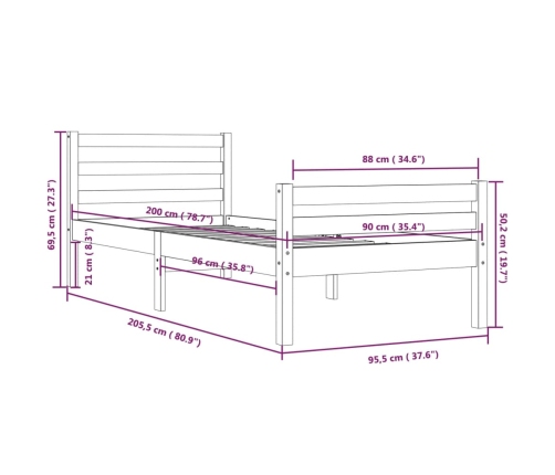 Estructura de cama sin colchón madera maciza 90x200 cm