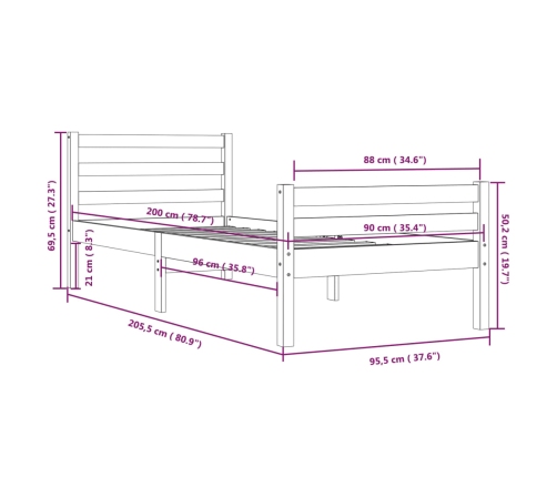 Estructura de cama sin colchón madera maciza negro 90x200 cm