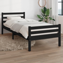 Estructura de cama sin colchón madera maciza negro 90x200 cm