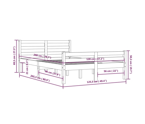 Estructura de cama sin colchón madera maciza blanco 120x200 cm