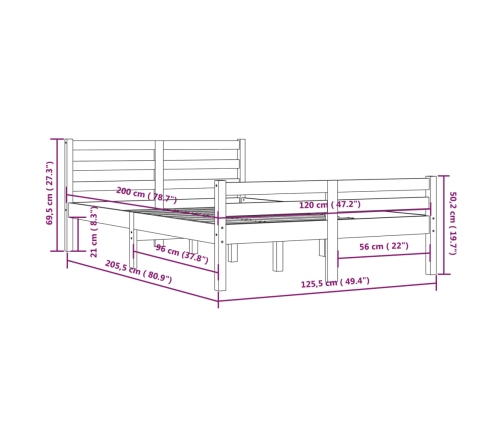 Estructura cama sin colchón madera maciza marrón miel 120x200cm