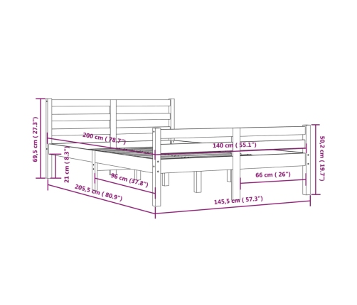 Estructura de cama sin colchón madera maciza 140x200 cm