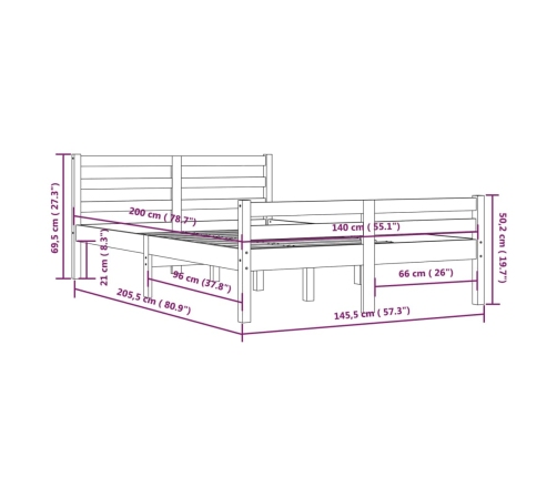 Estructura cama sin colchón madera maciza marrón miel 140x200cm