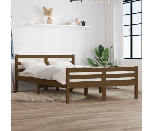 Estructura cama sin colchón madera maciza marrón miel 140x200cm