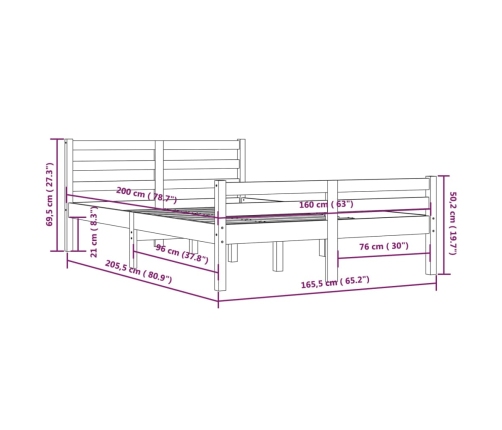 Estructura de cama sin colchón madera maciza blanco 160x200 cm