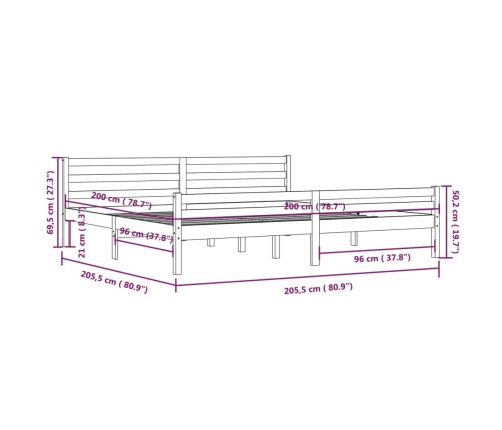 Estructura de cama madera maciza 200x200 cm