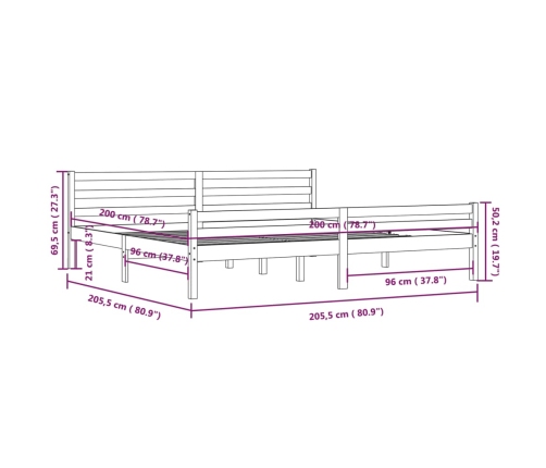 Estructura de cama de madera maciza negro 200x200 cm