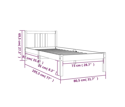 Estructura cama individual sin colchón madera maciza 75x190 cm