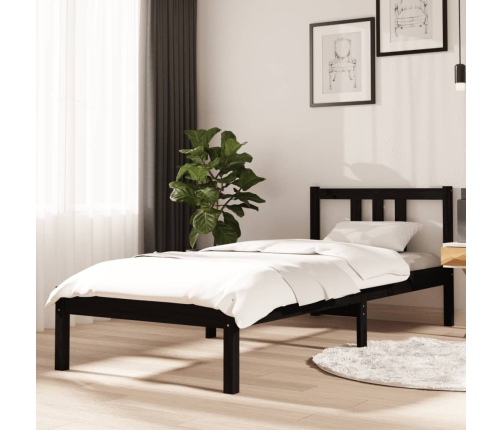 Estructura de cama sin colchón madera maciza negro 75x190 cm