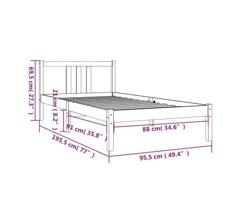 Estructura cama individual sin colchón madera maciza 90x190 cm