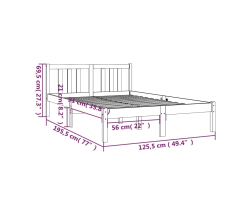 Estructura de cama sin colchón madera maciza negro 120x190 cm