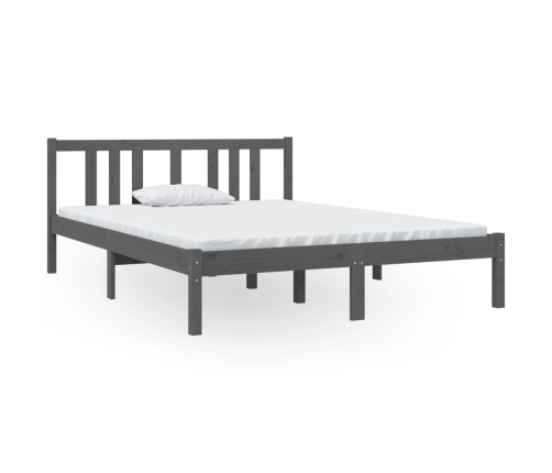 Estructura cama doble sin colchón madera maciza gris 135x190 cm