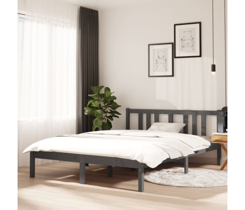 Estructura cama doble sin colchón madera maciza gris 135x190 cm