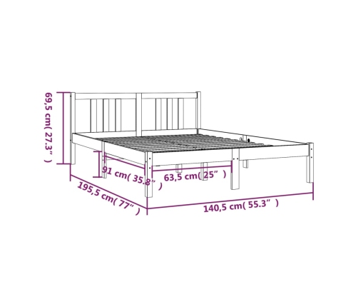 Estructura cama sin colchón madera maciza marrón miel 135x190cm