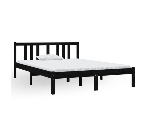 Estructura cama doble sin colchón madera maciza negro 135x190cm