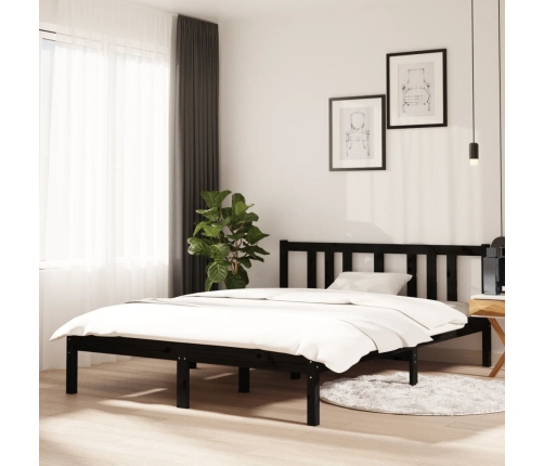 Estructura cama doble sin colchón madera maciza negro 135x190cm