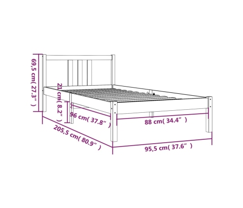 Estructura de cama sin colchón madera maciza 90x200 cm