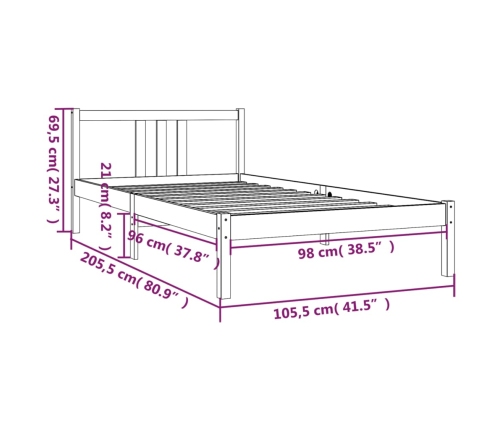 Estructura de cama sin colchón madera maciza blanco 100x200 cm