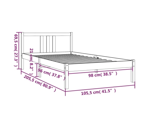 vidaXL Estructura de cama madera maciza gris 100x200 cm