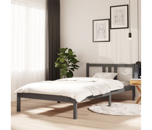 vidaXL Estructura de cama madera maciza gris 100x200 cm