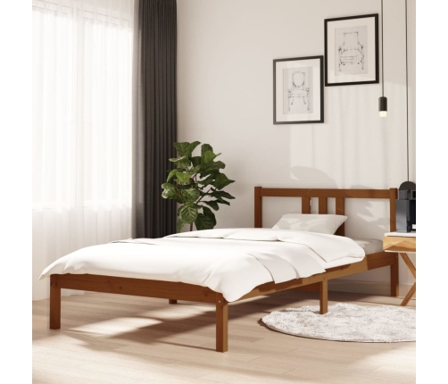 Estructura cama sin colchón madera maciza marrón miel 100x200cm