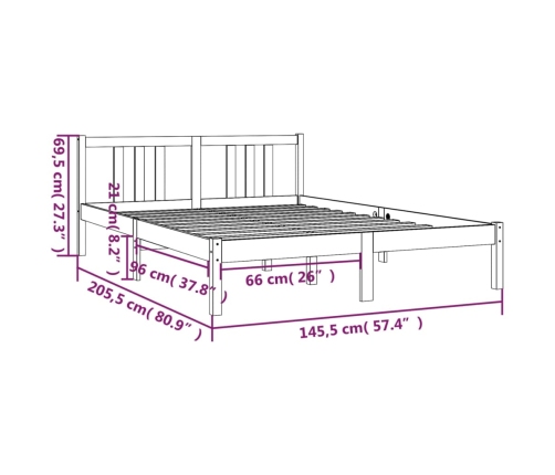 Estructura de cama sin colchón madera maciza 140x200 cm