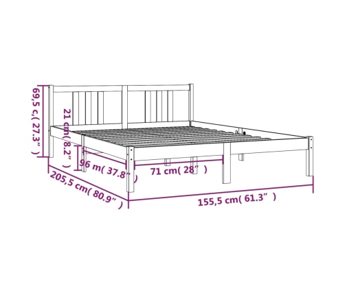 Estructura de cama doble sin colchón madera maciza 150x200 cm