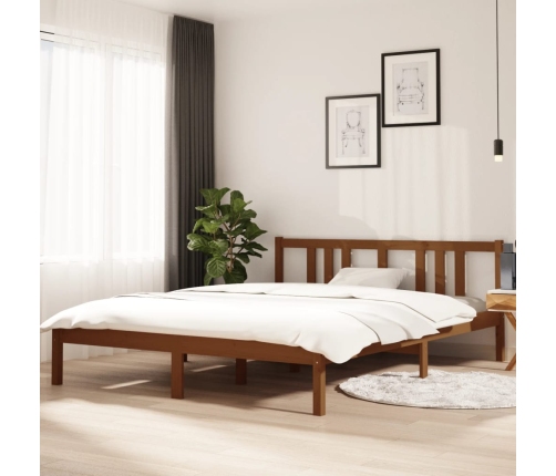 Estructura cama sin colchón madera maciza marrón miel 150x200cm