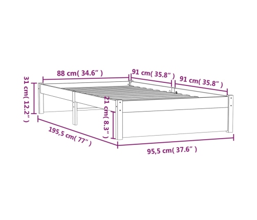 Estructura cama individual sin colchón madera maciza 90x190 cm