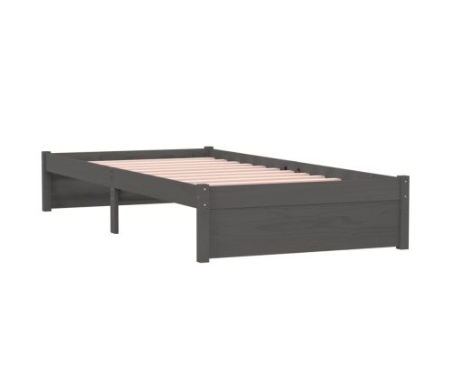 Estructura de cama individual madera maciza gris 90x190 cm