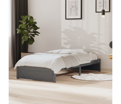 Estructura de cama individual madera maciza gris 90x190 cm