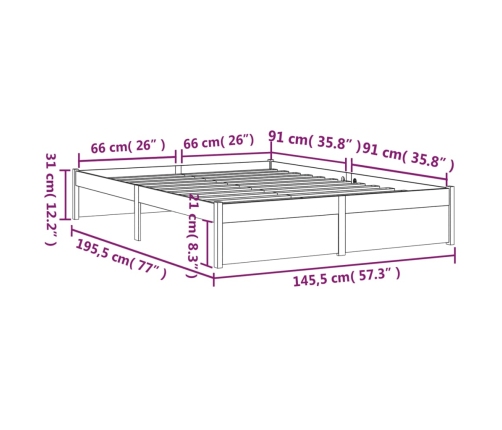 Estructura de cama sin colchón madera maciza 140x190 cm