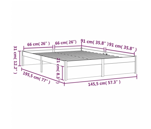 Estructura cama sin colchón madera maciza marrón miel 140x190cm