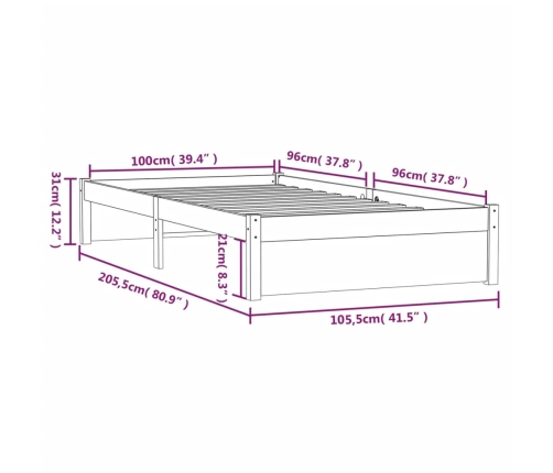 Estructura de cama sin colchón madera maciza 100x200 cm