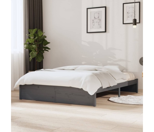 vidaXL Estructura de cama de madera maciza gris 140x200 cm